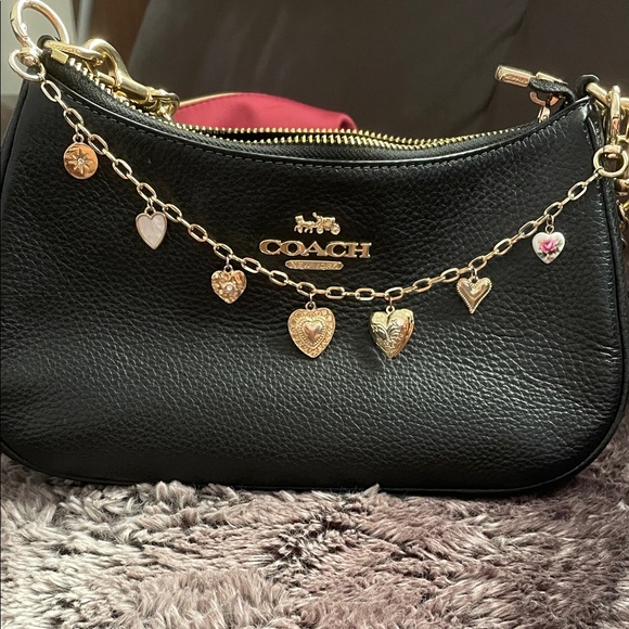 Coach Black Shoulder Bag with Gold Chain Accents